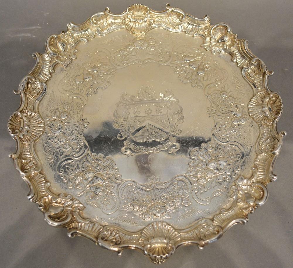 A George III Silver Salver of Shaped Outline with three pierced scroll feet and with central - Image 2 of 3