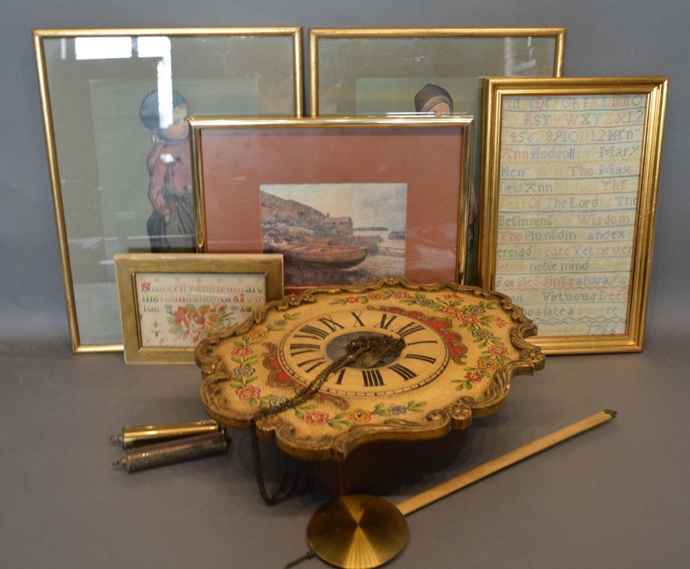 A Dutch Style Wall Clock, together with five prints