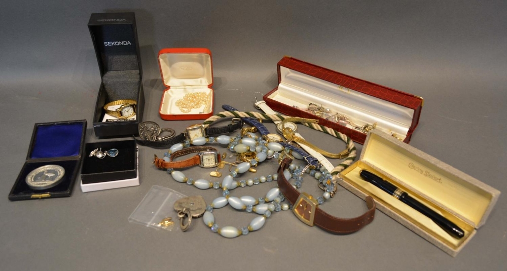 A Small Collection of Costume Jewellery to include ladies' wristwatches and a Conway Stewart