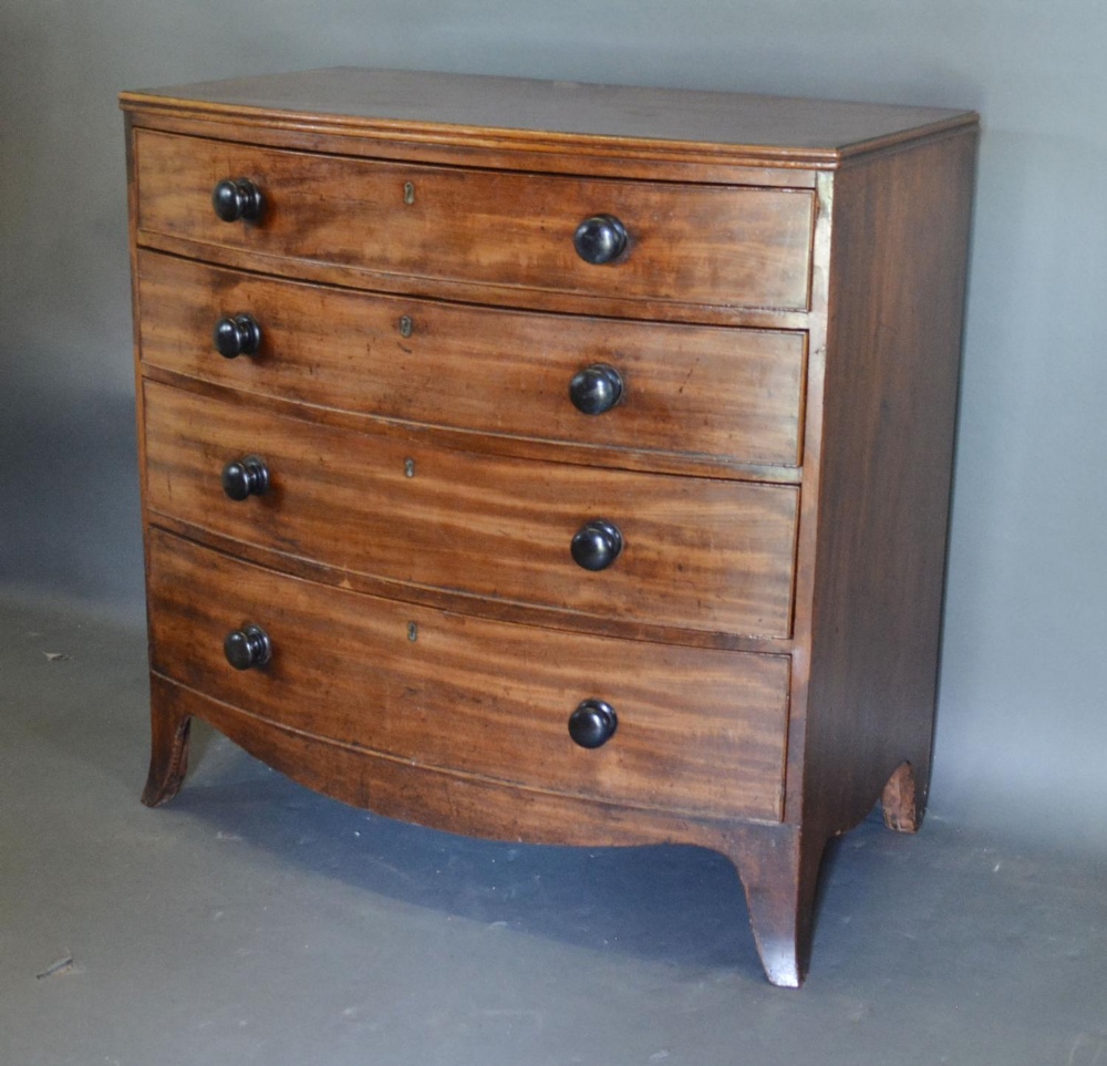 A 19th Century Mahogany Bow-Fronted Chest of four long drawers with knob handles raised upon - Image 2 of 2