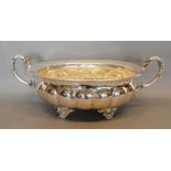 A 925 Silver Soup Tureen of lobed form with shaped feet and shaped handles, 63oz, 48cm long