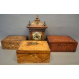 A Victorian Walnut Work Box with sunken brass handle, together with two other similar and an oak