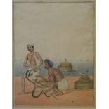 A Set of Eight Indian Watercolours, each depicting figures, 20 x 16cm