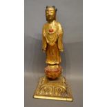 A19th Century Chinese Carved and Gilded Figure upon square plinth, 36cm tall