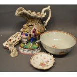 A German Porcelain Group, together with a Dresden scallop form dish, a Chinese bowl and three