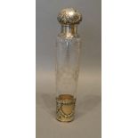 A French White Metal Mounted Scent Bottle engraved bows and swags, 14.5cm long