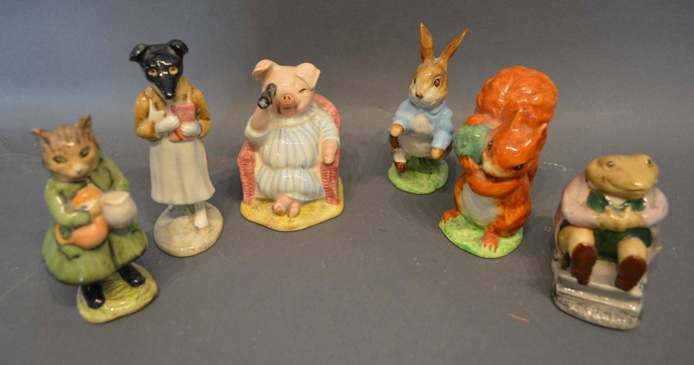 A Beswick Beatrix Potter Figure, Little Pig Robinson Spying, together with five other similar