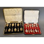 A Set of Six London Silver Teaspoons within fitted case, together with a similar silver plated set