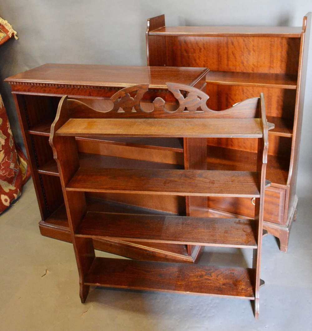 An Early 20th Century Oak Bookcase, together with a mahogany bookcase and a waterfall bookcase