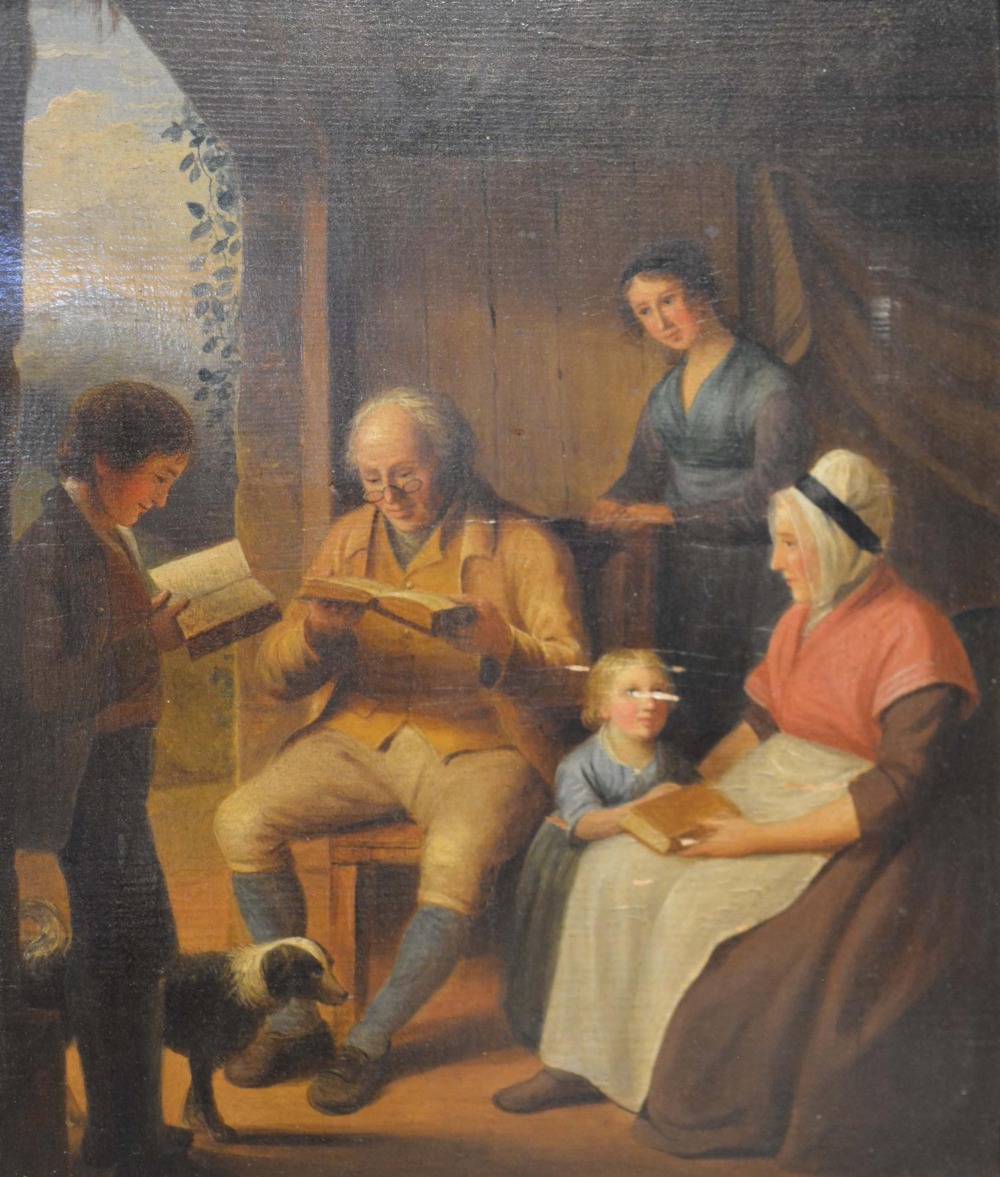 Attributed to Alexander Carse, 1770-1843, England, Interior Scene with Figures and Children Reading,