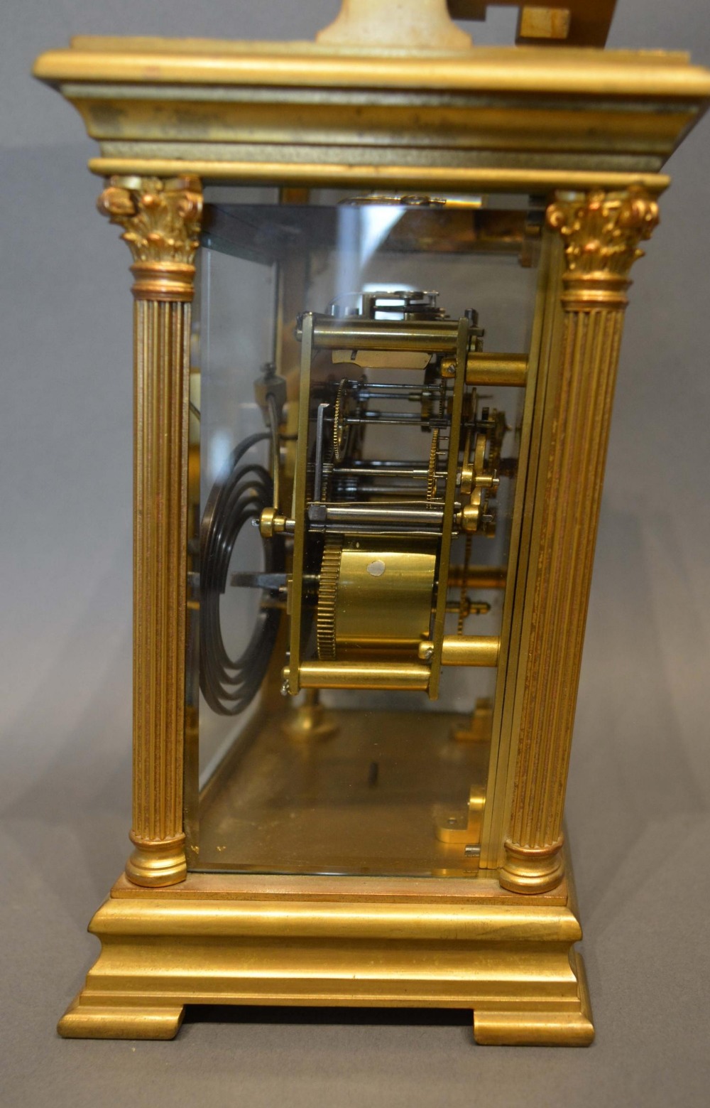 A 19th Century Large Carriage Clock by Japy Freres, the case with Corinthian columns, silvered - Image 3 of 5