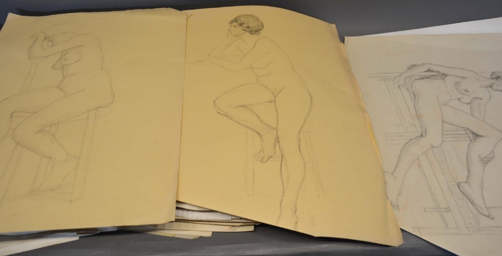 A Large Folio of Unframed Drawings, mostly nude studies