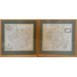 An Early Coloured Map of Leicestershire by Robert Morden, 36 x 42cm, together with another early