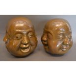 A Pair of Japanese Patinated Bronze Busts, The Four Faces, 16cm tall
