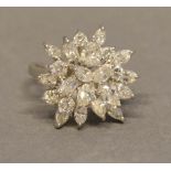 An 18 Carat White Gold Large Diamond Cluster Ring set with marquise and round cut diamonds, 2.2cm