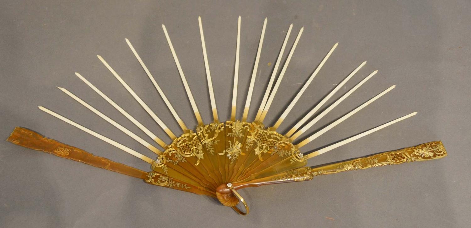 A Set of 19th Century Blonde Tortoiseshell Guards and Sticks for a Fan, the sticks and guards with