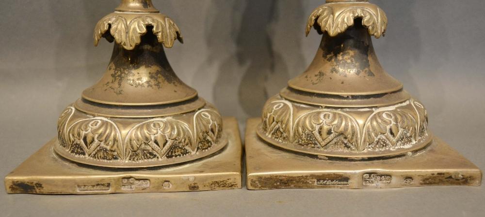 A Pair of Russian Silver Candlesticks by JA Goldman, St Petersburg, 1874, with floral engraved - Image 2 of 2