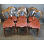A Set of Six Victorian Walnut Balloon Back Dining Room Chairs, each with a serpentine stuff over