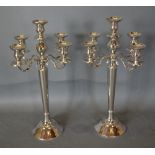 A Pair of Nickel Plated Five Branch Candelabrum, 60cm tall