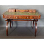 A French Mahogany Line Inlaid Writing Desk, the super-structure with three drawers and leather