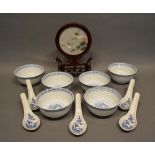 A Set of Six Chinese Porcelain Underglaze Blue Decorated Bowls, together with a set of five spoons