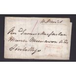 Scotland 1840-ELMauchlinne (Boxed in red) to Linlittgo m/s '1' and m/s P.Paid