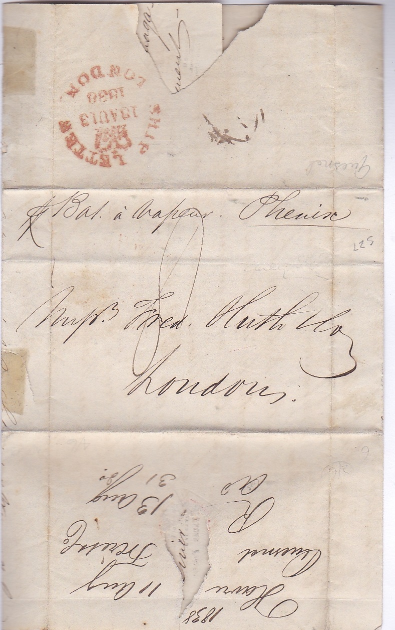London Ship Letter 1838 - Shipping letter Le Havre to London per 'Phenix', Willcox L1218a, Ship