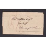 Wales 1831 El Newport to Cardiff with m/s 'P8' in red, double state of Newport, Mon Datestamp on