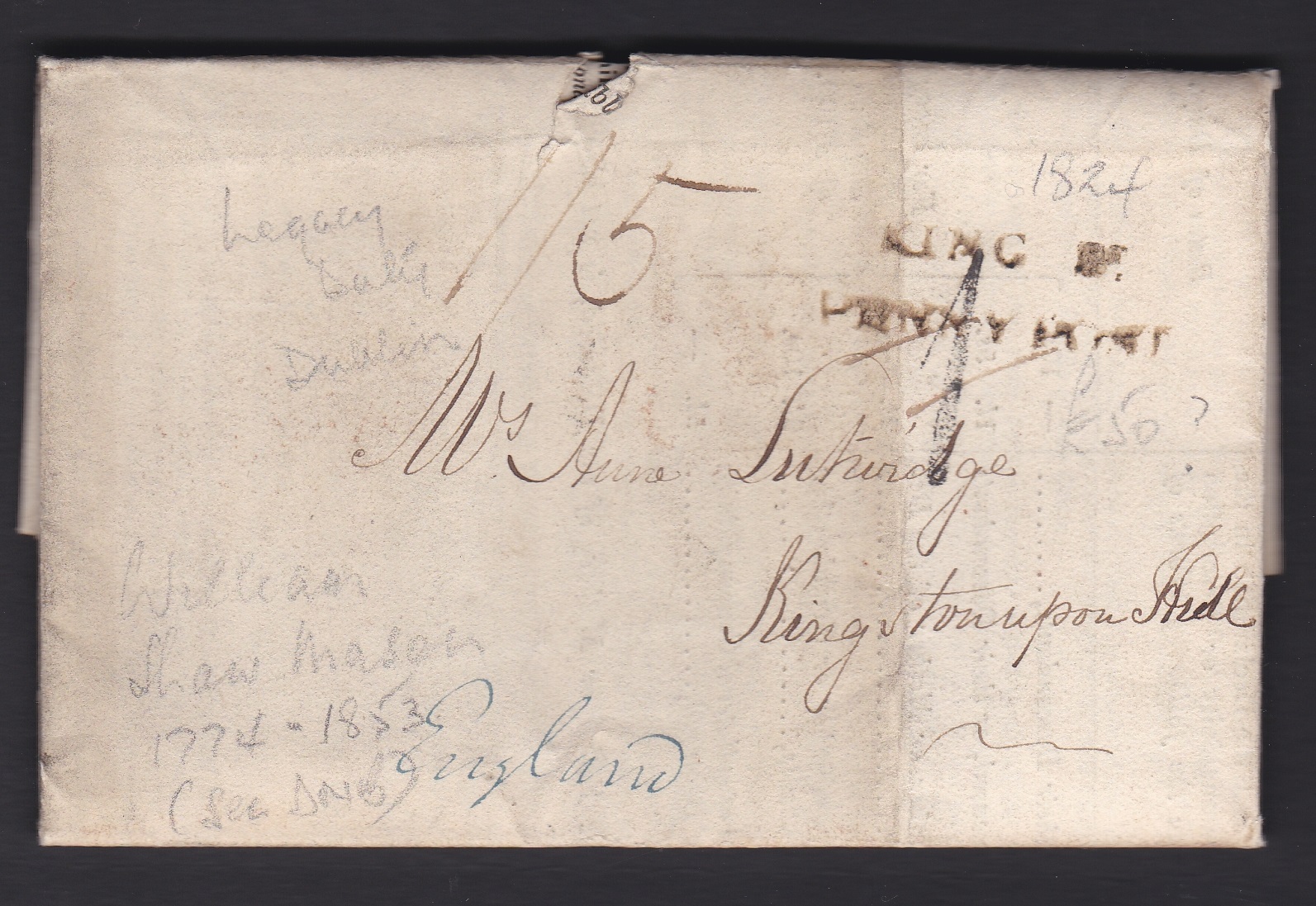 Ireland/London 1824 - Stamp office Dublin Administrative Register - Legacy duty form to Kingston