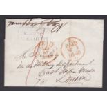 London 1848-Wrapper to Military Department, East India House with red PAID (2 different) m/s'1'