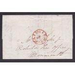 Wales/London 1831-Insurance EL to Monmouth, a circular red PAID ***