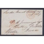 London - 1837 Free Front London-Dover, XXX Sunday date stamp in Red.