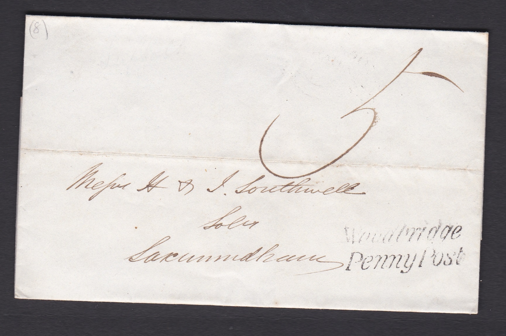 Suffolk 1839 EL Woodbridge/Saxmundham Penny Post Willcocks 404, XXX Rated 'D', ~~/s '5', fine item.