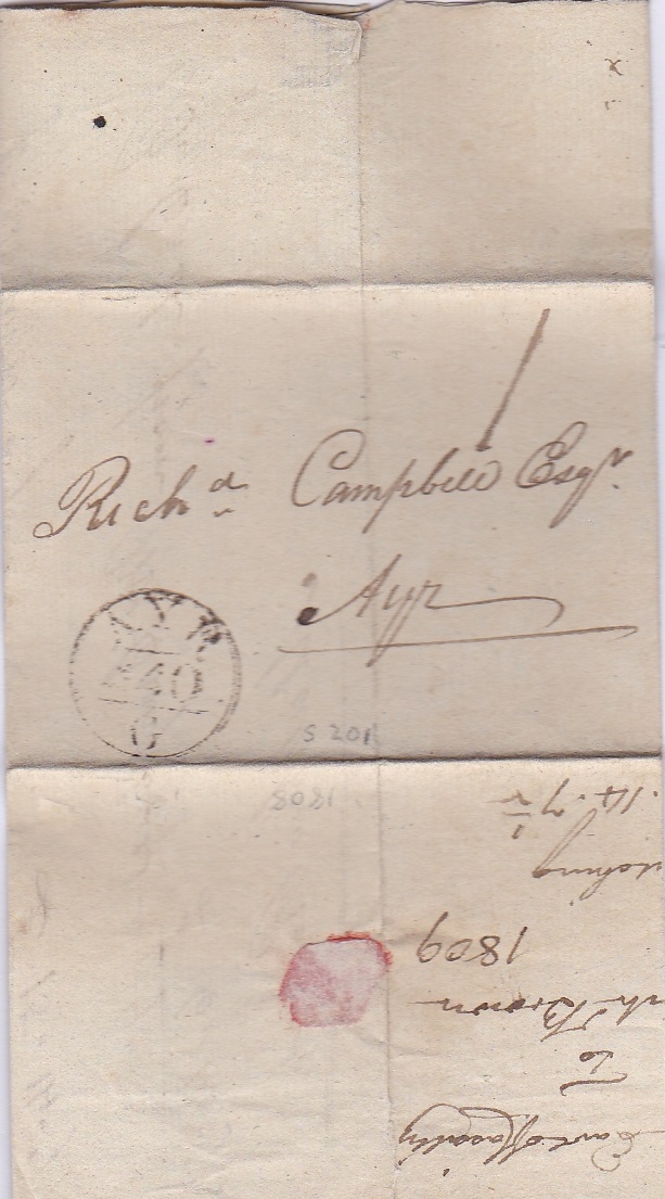 Scotland 1808- EL Balsavioch to Ayr, with Ayr Mileage Type, m/s '1' rate clean cover
