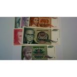 Yugoslavia 1992 Set 100 Dinars to 50,000 Dinars P112-117, UNC (6)