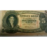 Norway - 1940 Five Kroner ref P7c,Grade AVF, German Occupation Series 'S'