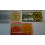 Kazakhstan 1993-2Tyin, 10 Tyin, and 20Tyin(3) UNC