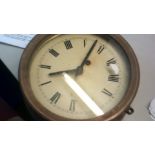 Clock-Heavy Brass Ships Clock- Roman numbers, needs some attention no key in good condition