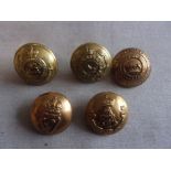 British WWI Military Buttons (5) including: The Royal East Kent Regt (The Buffs), The King's