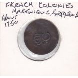 French Colonies (Martinique + Guadeloupe 1779 stamp FF, large crown counterstamp on blank