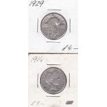 USA 1914 and 1929-Quarter Dollars, VF + GVF (2)