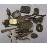 Metal Detector Finds including: many large brass pieces, spoons, silver thimbles, spur, etc. A