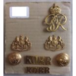 The King's Own Royal Regiment WWI/II Collection including: Officers Cap Badge (Gilt, lugs), Collar