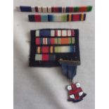 British WWII Royal Navy Ribbon bar set including two bars, cloth uniform patch with ribbons sewn