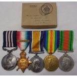 WWI Military Medal Group of Five to 50266-Sgt W Uden RFA, with MM (Sgt), 1914 Star with 'Mons' clasp