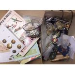 A mixed Military lot of buttons, badges, misc medallions, cloth patches, Books on WWII etc. A good