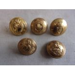 British Military Buttons (5) including: Welsh Guards, Scots Guards, Irish Guards Regiment,