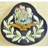 British RAF Master Aircrew sleeve patch, cloth patch with metal insignia, an excellent example.