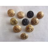 British WWI/II Military Buttons (10) Large including: Highland Light Infantry, Royal Navy, York &