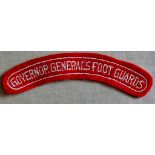 Canadian Governor General's Foot Guards cloth shoulder title, white on red.